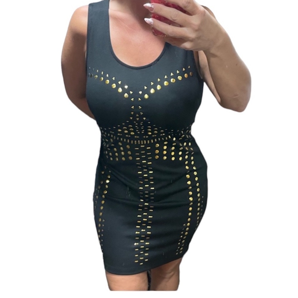 Studded black and gold bodycon dress